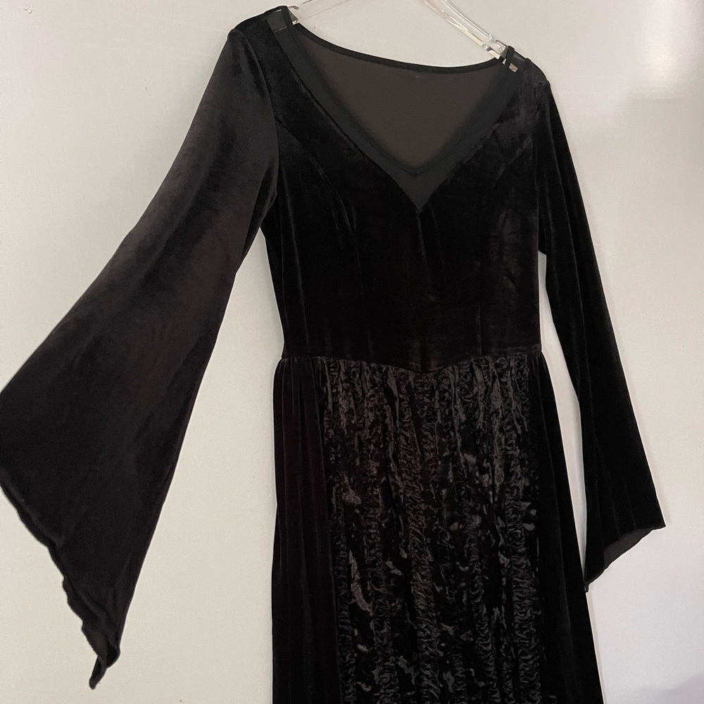 PunkRave Velvet Maxi Dress Widow Sleeves Lace Up Back XL - Picture 4 of 14